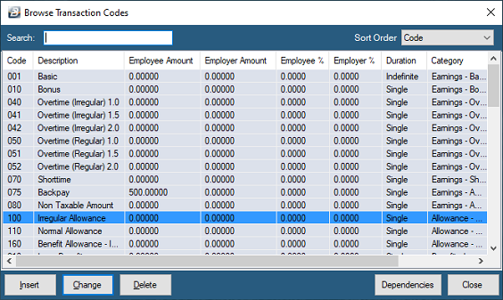 DependenciesTransactionCodeTable