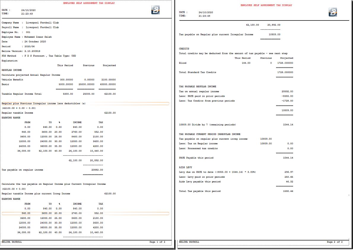 Tax Display - Report