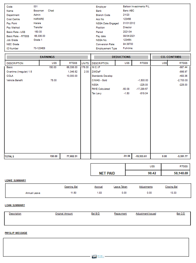 Reports - Payslips - Belina Confidential Forex Split
