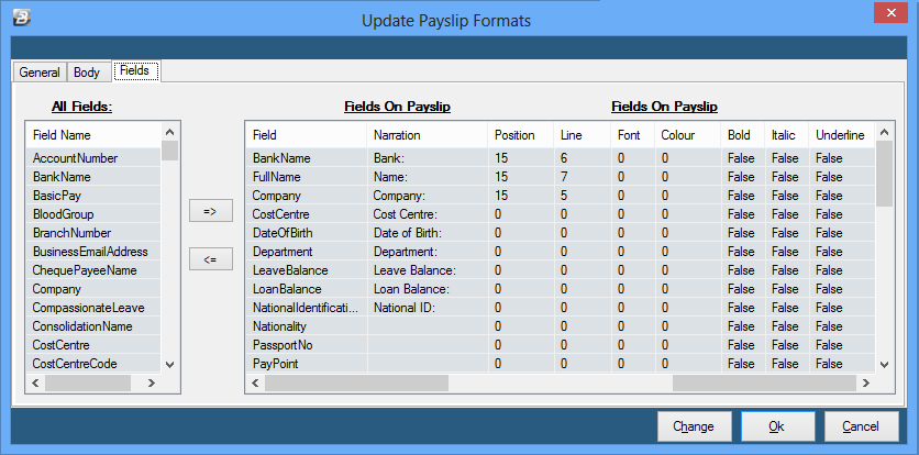 Payslips - Fields