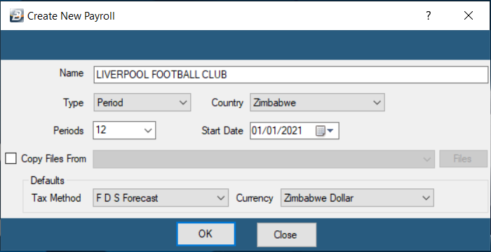 Creating New Payroll