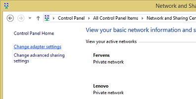 Control Panel - Change Adaptor Settings