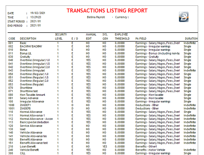 Reports - Transactions Listing