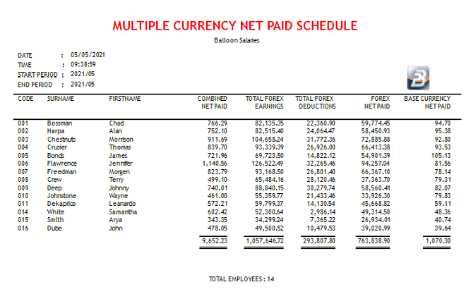 Reports - Multiple Currency Net Paid Schedule