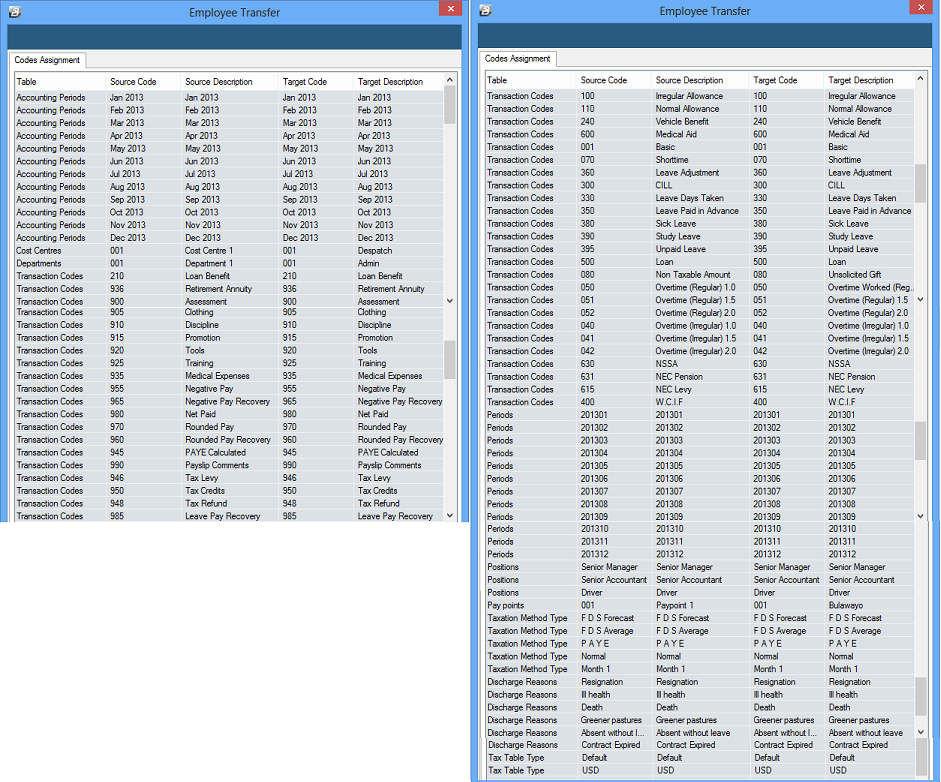 Transfer Employee - Code Allocations