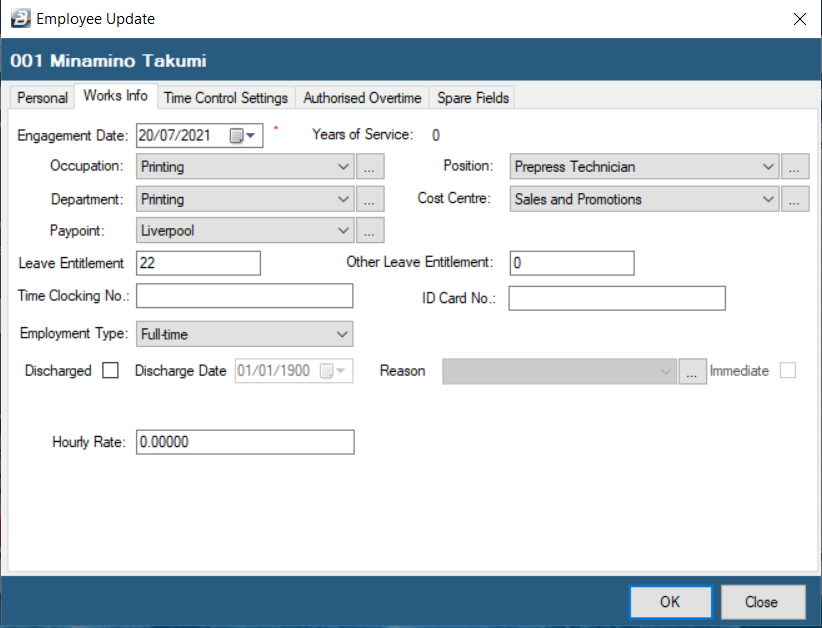 Employee WorksInfo Populated