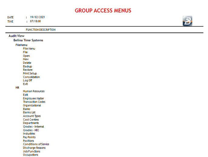 Reports - Group Access Menus