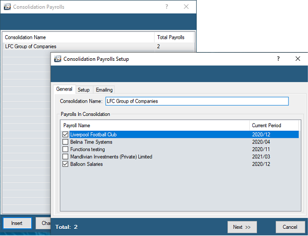 Consolidation - Payroll Selection
