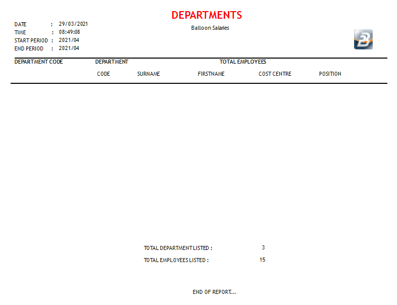 Reports - Departments
