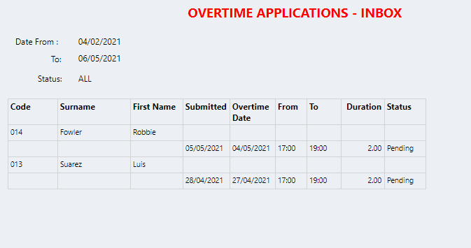 Connect Reports - Management - Applications - Overtime Claim Inbox
