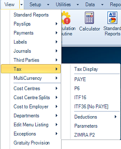 Reports Menu - Tax
