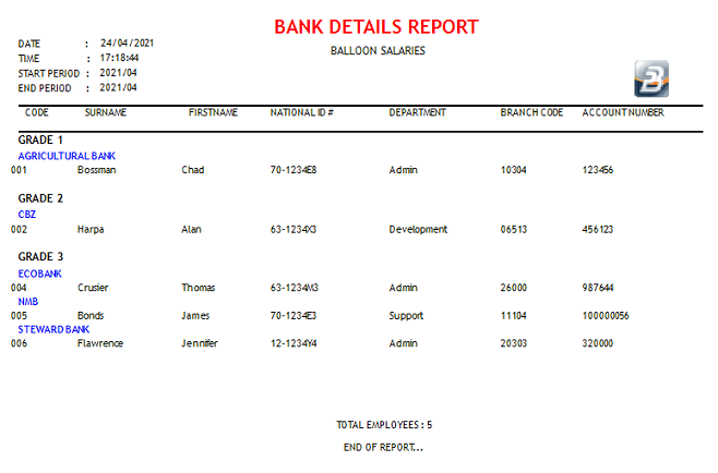 Reports - Bank Details 2