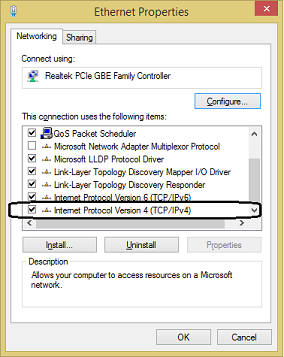 Control Panel - Ethernet Properties