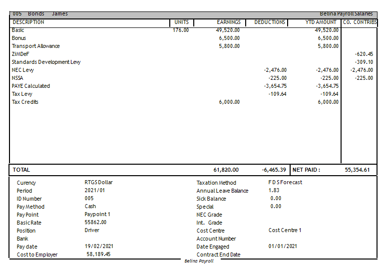 Reports - Payslips - 1 per page