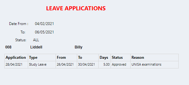 Connect Reports - Employee - Applications - Leave