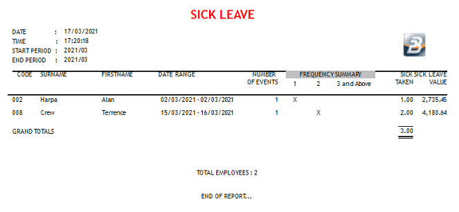 Reports - Sick Leave