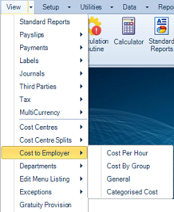 Reports Menu - Cost to Employer