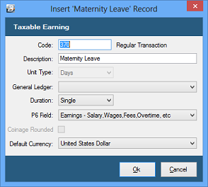 Maternity Leave - Transaction Code