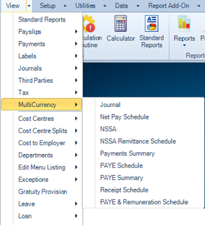Reports Menu - Multicurrency
