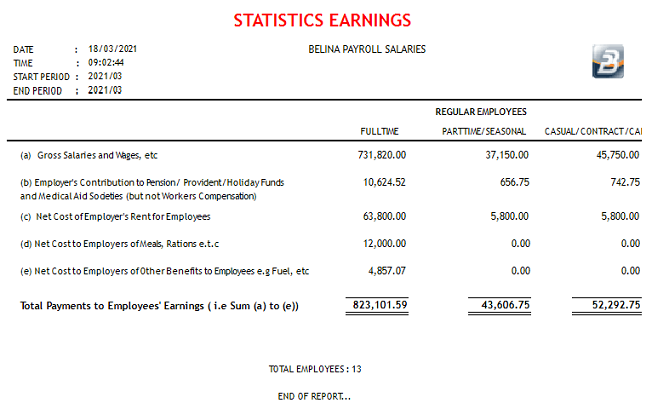 Reports - Statistics Earnings