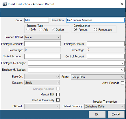 Funeral Transaction Code