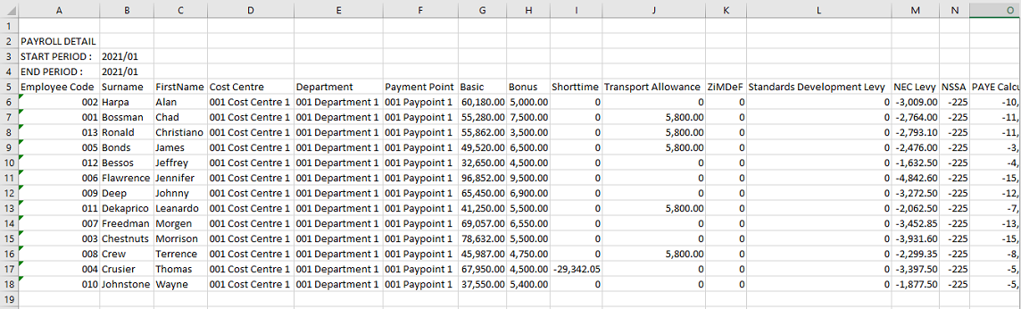 Reports - Payroll Detail - Excel