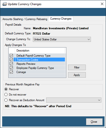 Currency Changes Update