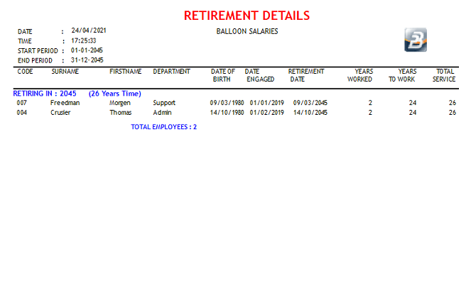 Reports - Retirement Details