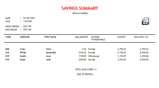Reports - Savings Summary