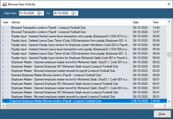 Activity Log