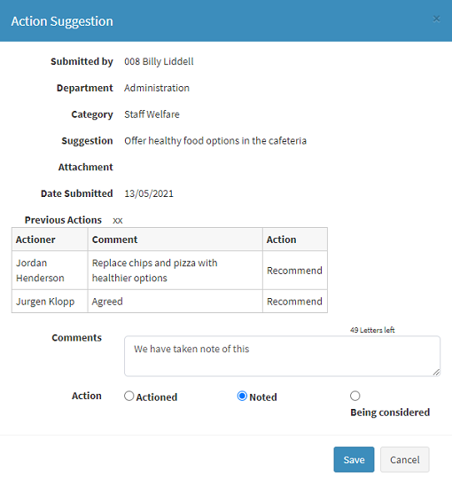 Connect - Suggestion Action Table - Approver