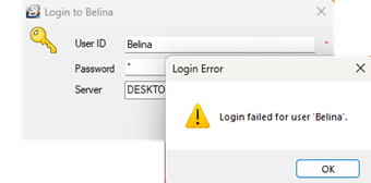 login failed