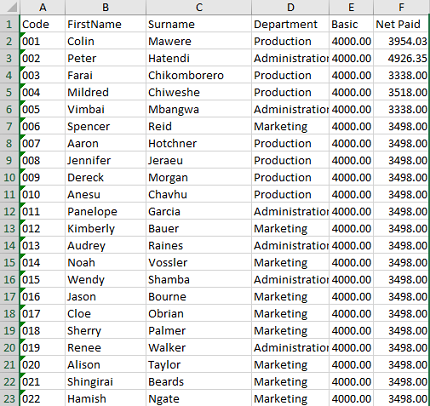 Export - Data - Spreadsheet
