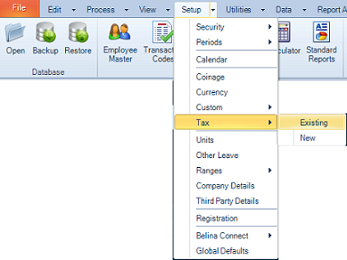 Tax Setup Menus
