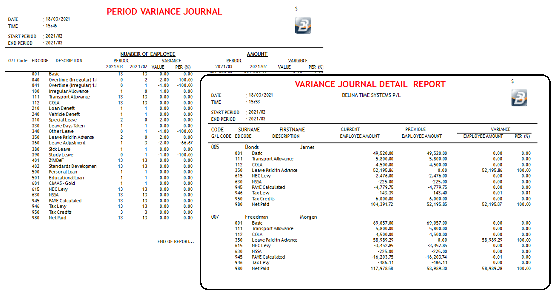 Reports - Period Variance Journal