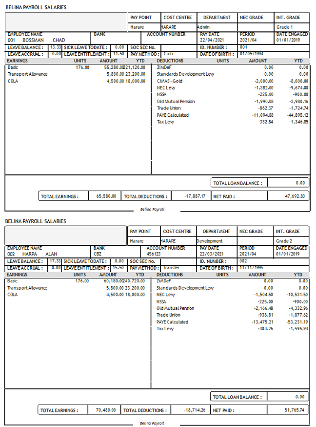 Reports - Payslips - Custom Payslip 2 per page Separate Transactions