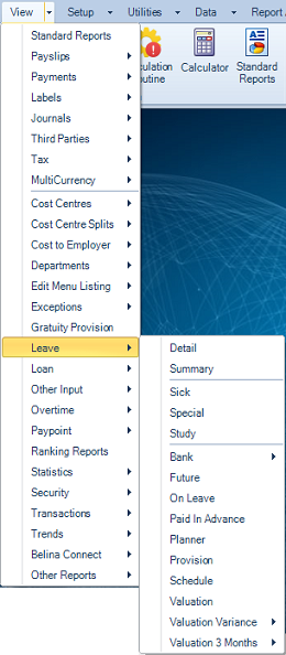 Reports Menu - Leave
