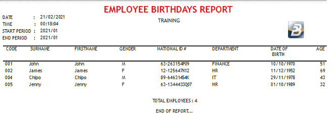 Reports - Employee Birthdays