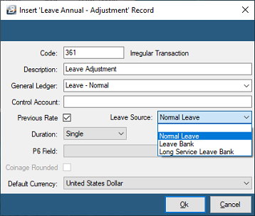 Leave Adjustment Code
