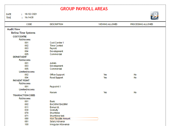 Reports - Group Payroll Areas