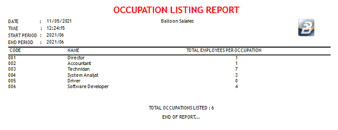 Reports - Occupation Listing
