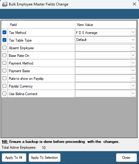 Bulk Employee Master Fields Change Default