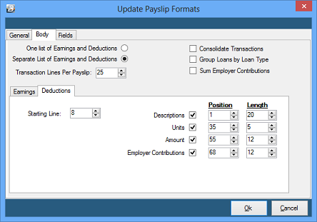 Payslip - Body Tab - Deductions