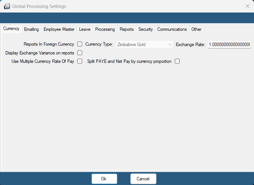 Global Processing Settings