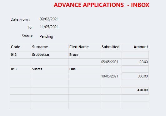 Connect Reports - Management - Applications - Advance Inbox