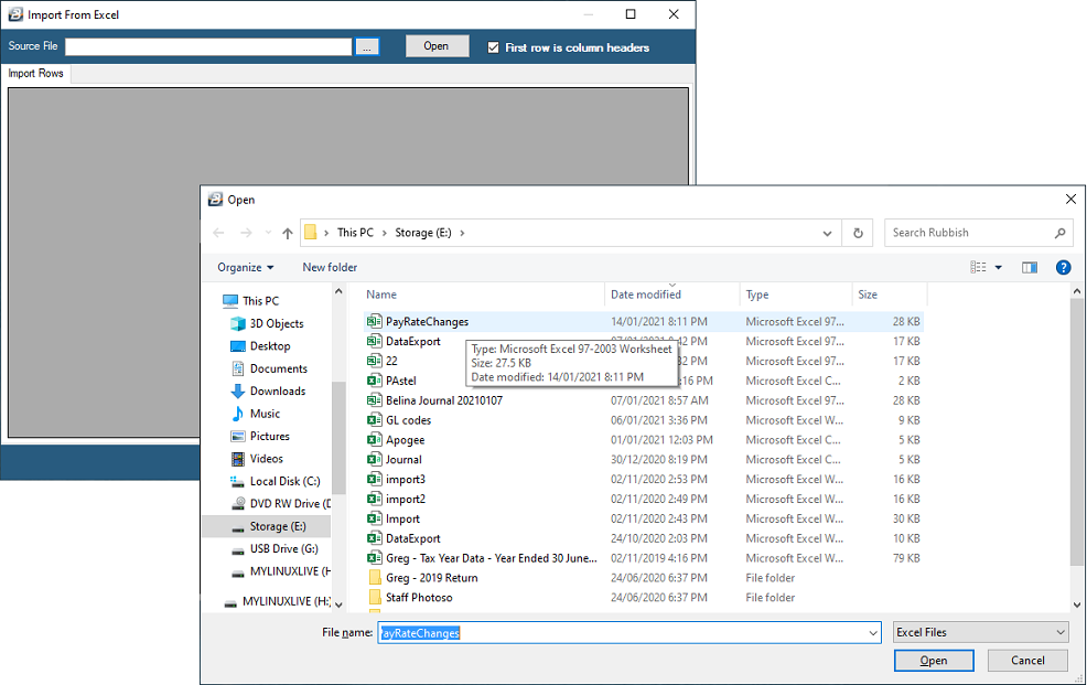 Microsoft Excel - Import Screen1