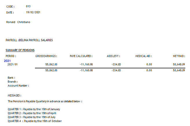 Reports - Period Earning Schedule