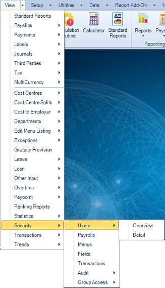 Reports Menu - Security