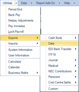 Export - Data - Menu