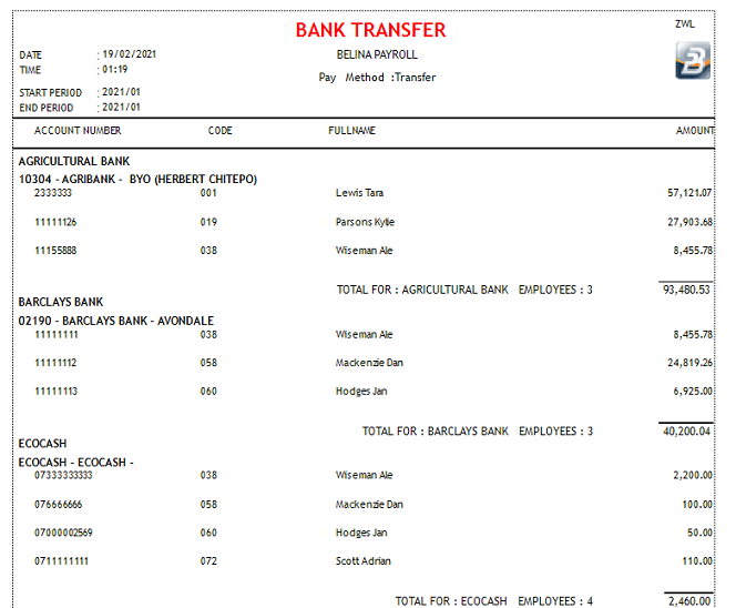 Reports - Bank Transfer